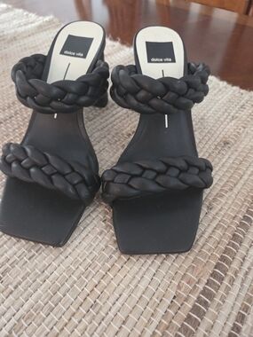 dolce vita Black Braided Strap Mule Sandals